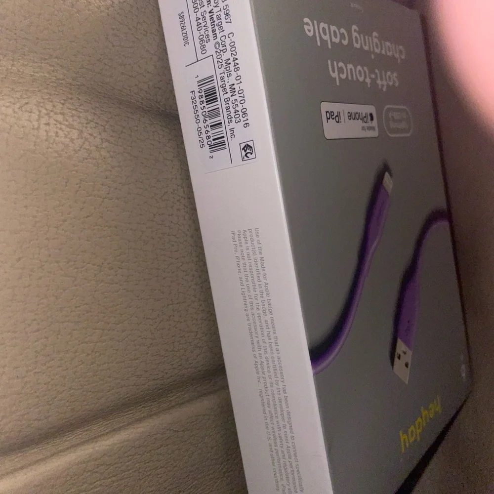 Heyday Purple Soft-Touch Charging Cable 6’ Usb A to Iphone Ipad NWT Fun Long Go